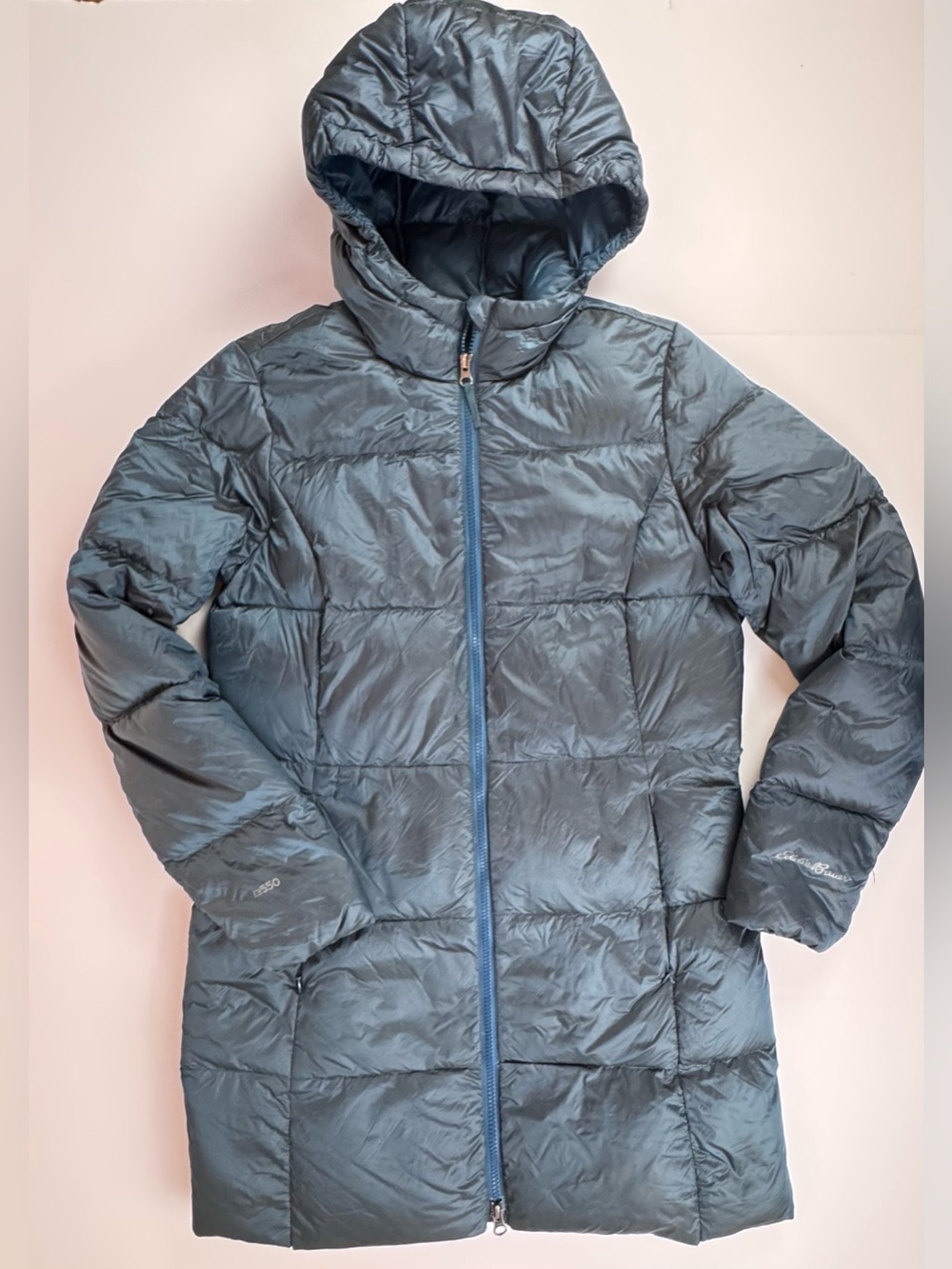 Eddie Bauer Jacket Womens Medium Blue Luna Peak EB550 Down Parka Puffer Full Zip